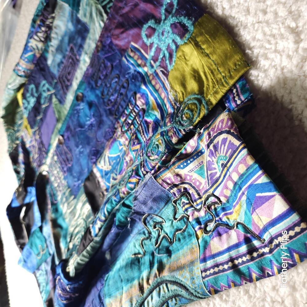 Chico's Design Jacket Size 1 M Patchwork Artsy Em… - image 8